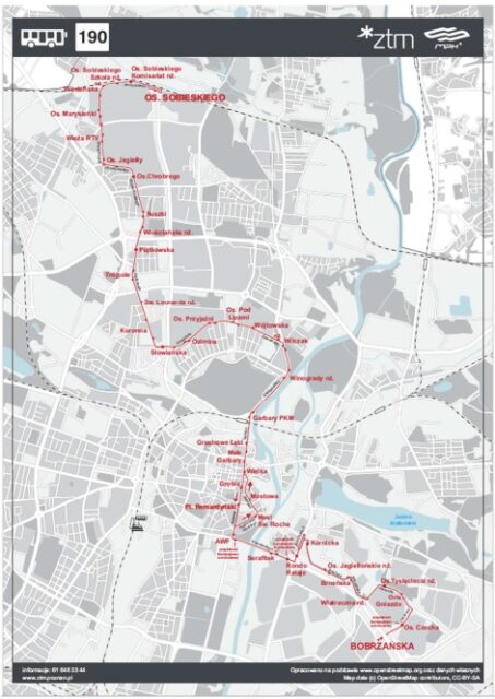 Schemat linii 190 obowiązujący w sobotę, 27 września w godz. 7:30 – 10:00.