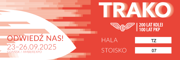 Baner z napisem - Trako. Odzwiedź nas. 23_29.09.2025. Hala TZ. Stoisko 07