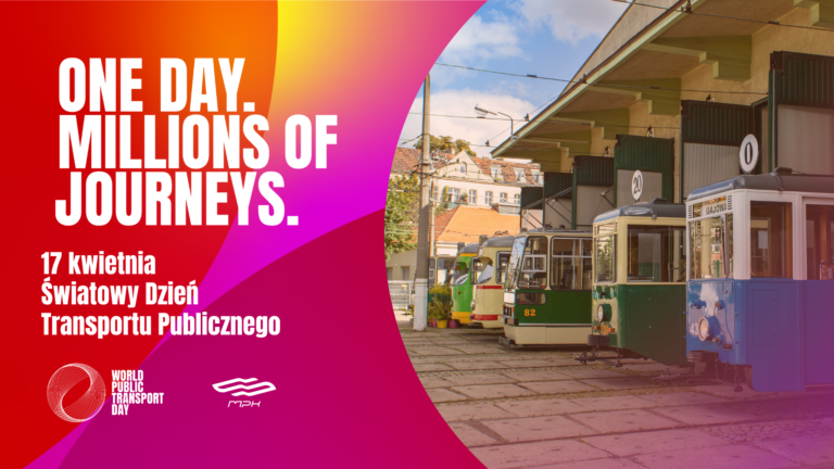Grafika z napisem: 17 kwietnia - Światowy Dzień Transportu Publicznego