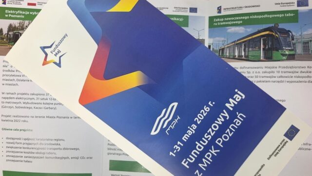 Ulotka z hasłem Funduszowy maj z MPK Poznań