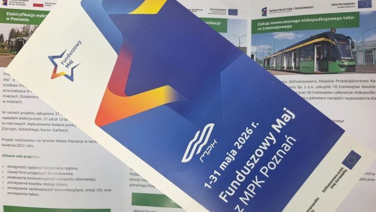 Ulotka z hasłem Funduszowy maj z MPK Poznań