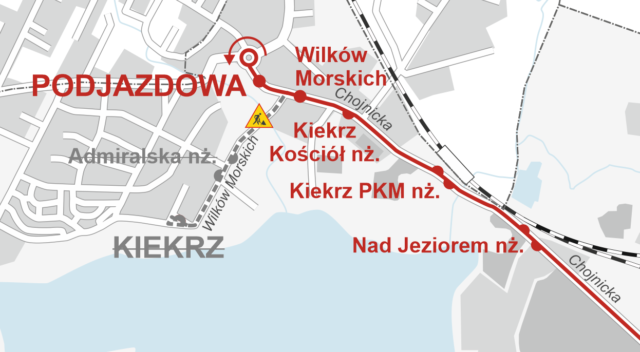 Trasa objazdowa linii 186 do przystanku "Podjazdowa"