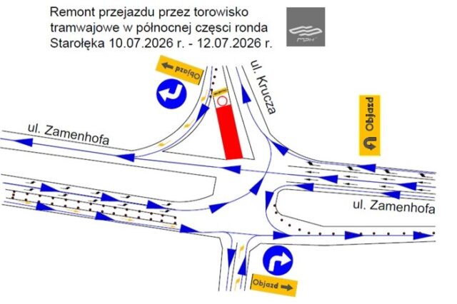 Schemat organizacji ruchu - ulice Zamenhofa-Krucza